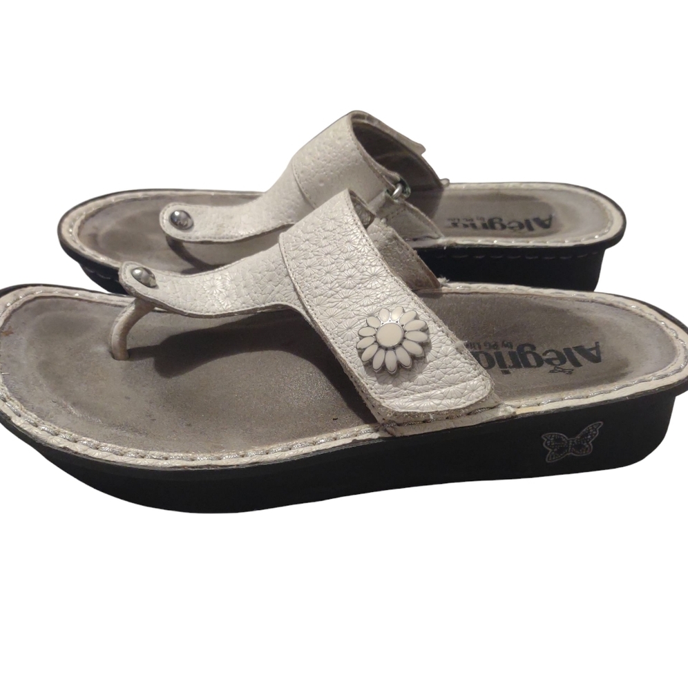 Alegria Carina‎ White Poppy Leather Womens Slip On Arch Support Sandal 39/8.5